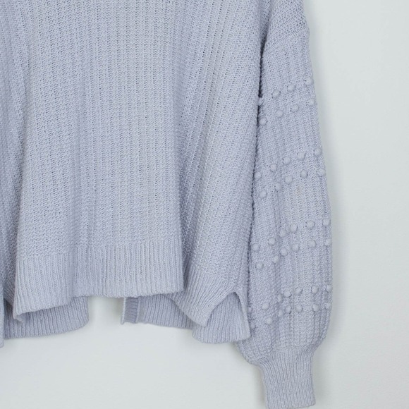 Madewell Gray Pom Pom Sleeve Open Front Cardigan Sweater Womens Size M Chunky - Picture 9 of 9